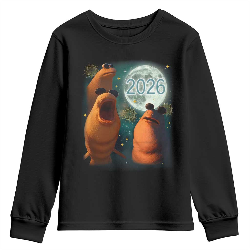 Funny Marcus The Worm New Year Youth Sweatshirt Happy New Year 2026 Moon NYE Party - Wonder Print Shop