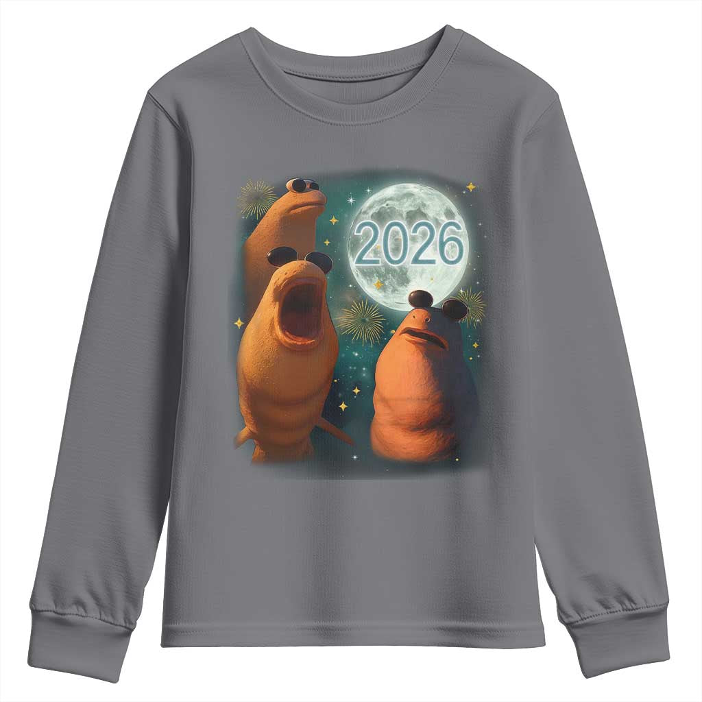 Funny Marcus The Worm New Year Youth Sweatshirt Happy New Year 2026 Moon NYE Party - Wonder Print Shop