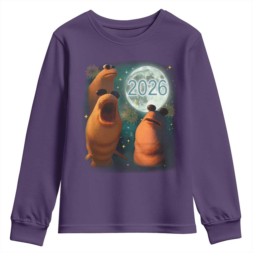 Funny Marcus The Worm New Year Youth Sweatshirt Happy New Year 2026 Moon NYE Party - Wonder Print Shop