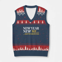 New Year New Me Mental Breakdowns V-Neck Knit Sweater Vest Funny New Year Party Faux Glitter - Wonder Print Shop