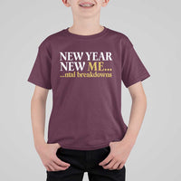 New Year New Me Mental Breakdowns T Shirt For Kid Funny New Year Party Faux Glitter - Wonder Print Shop