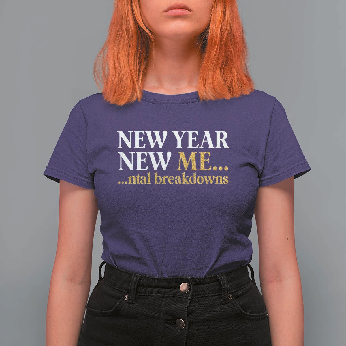New Year New Me Mental Breakdowns T Shirt For Women Funny New Year Party Faux Glitter - Wonder Print Shop