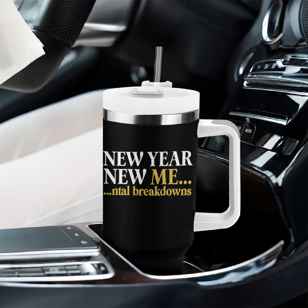 New Year New Me Mental Breakdowns Tumbler With Handle Funny New Year Party Faux Glitter - Wonder Print Shop
