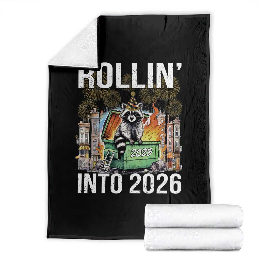 Funny Raccoon Rollin Into 2026 Throw Blanket Happy New Year Dumpster Fire - Wonder Print Shop