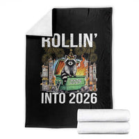 Funny Raccoon Rollin Into 2026 Throw Blanket Happy New Year Dumpster Fire - Wonder Print Shop