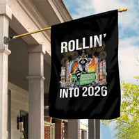 Funny Raccoon Rollin Into 2026 Garden Flag Happy New Year Dumpster Fire - Wonder Print Shop