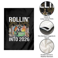 Funny Raccoon Rollin Into 2026 Garden Flag Happy New Year Dumpster Fire - Wonder Print Shop