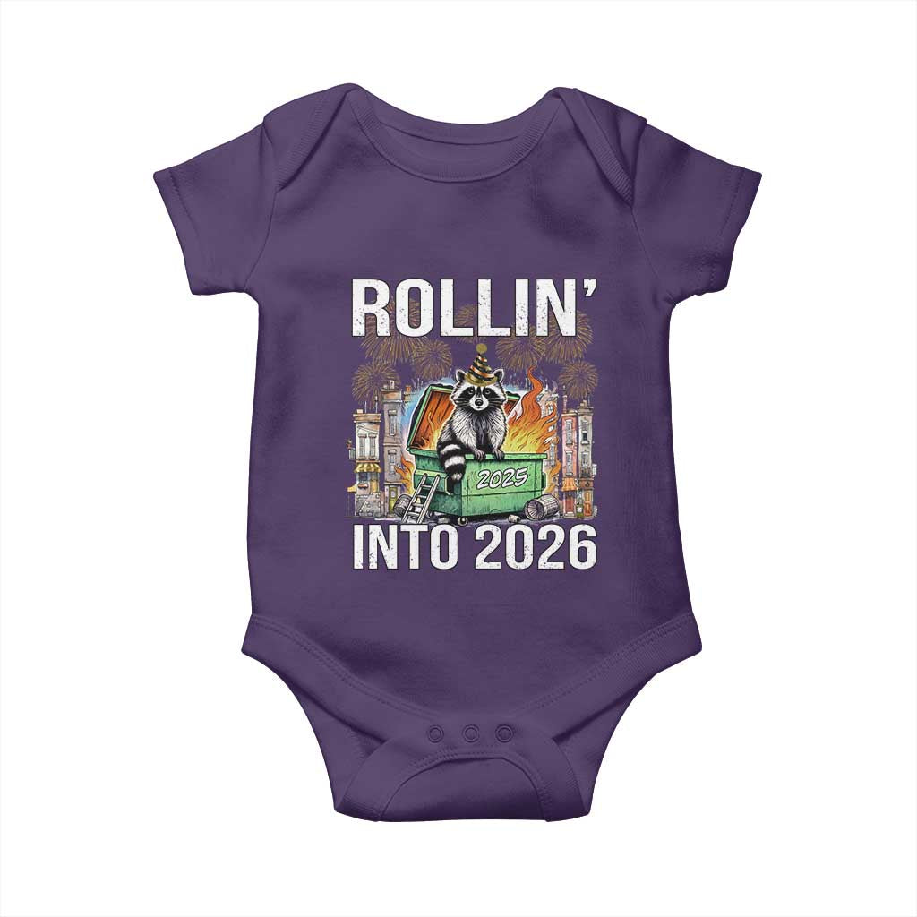 Funny Raccoon Rollin Into 2026 Baby Onesie Happy New Year Dumpster Fire - Wonder Print Shop