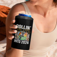 Funny Raccoon Rollin Into 2026 4 in 1 Can Cooler Tumbler Happy New Year Dumpster Fire - Wonder Print Shop