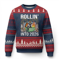 Funny Raccoon Rollin Into 2026 Ugly Christmas Sweater Happy New Year Dumpster Fire - Wonder Print Shop