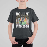 Funny Raccoon Rollin Into 2026 T Shirt For Kid Happy New Year Dumpster Fire - Wonder Print Shop