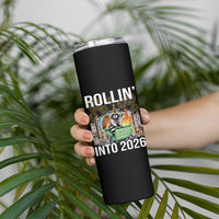 Funny Raccoon Rollin Into 2026 Skinny Tumbler Happy New Year Dumpster Fire - Wonder Print Shop