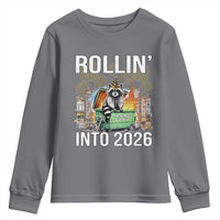 Funny Raccoon Rollin Into 2026 Youth Sweatshirt Happy New Year Dumpster Fire - Wonder Print Shop