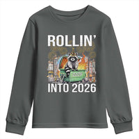 Funny Raccoon Rollin Into 2026 Youth Sweatshirt Happy New Year Dumpster Fire - Wonder Print Shop