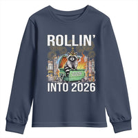 Funny Raccoon Rollin Into 2026 Youth Sweatshirt Happy New Year Dumpster Fire - Wonder Print Shop