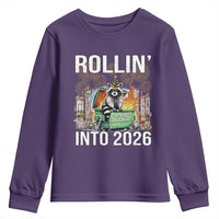 Funny Raccoon Rollin Into 2026 Youth Sweatshirt Happy New Year Dumpster Fire - Wonder Print Shop
