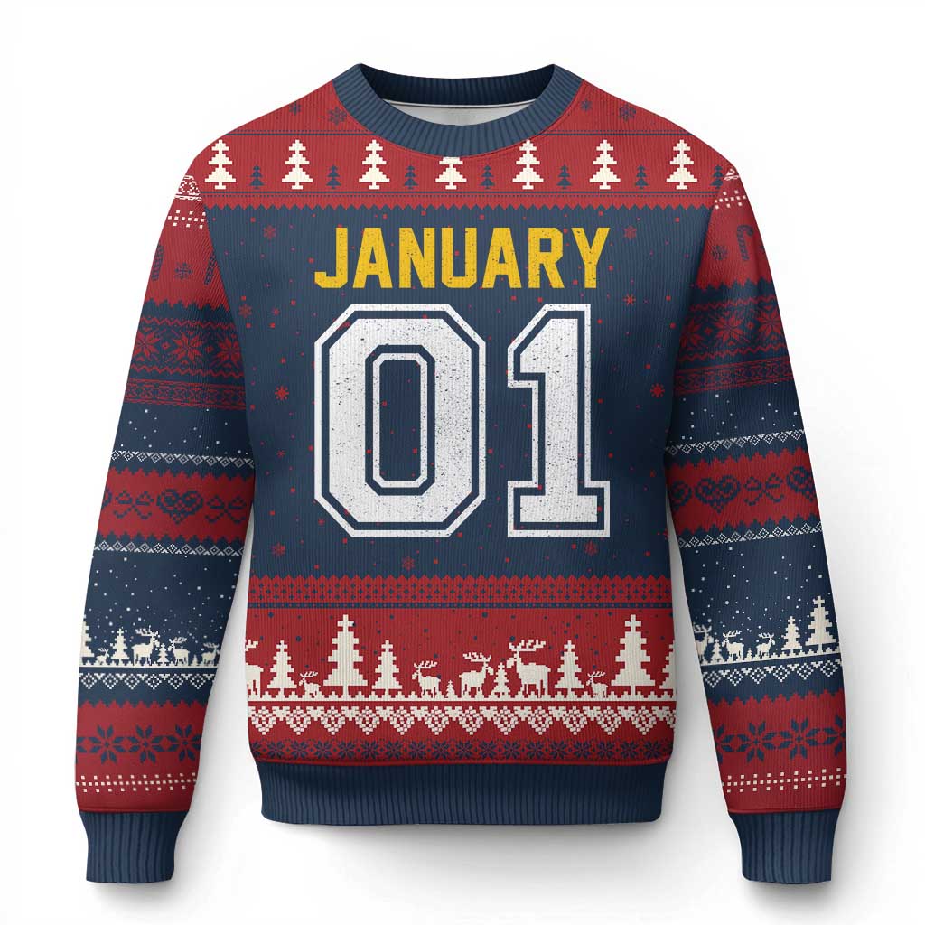 Funny January 01 New Years Eve Party Ugly Christmas Sweater - Wonder Print Shop