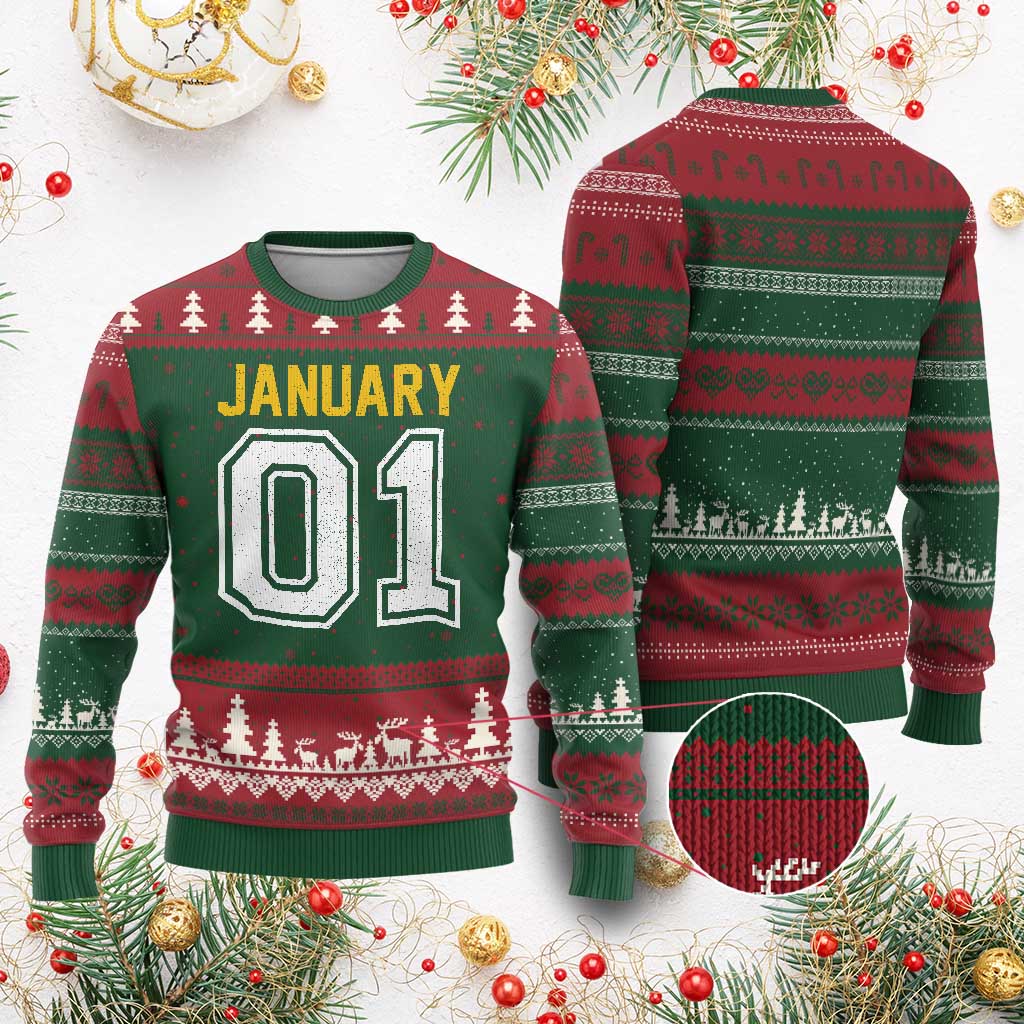 Funny January 01 New Years Eve Party Ugly Christmas Sweater - Wonder Print Shop