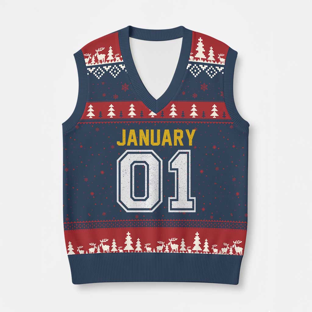 Funny January 01 New Years Eve Party V-Neck Knit Sweater Vest - Wonder Print Shop