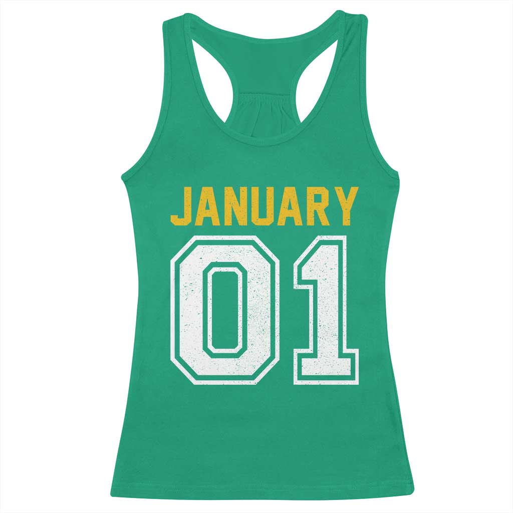 Funny January 01 New Years Eve Party Racerback Tank Top - Wonder Print Shop