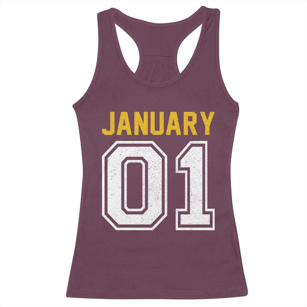 Funny January 01 New Years Eve Party Racerback Tank Top - Wonder Print Shop