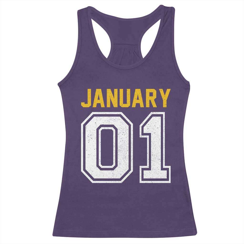 Funny January 01 New Years Eve Party Racerback Tank Top - Wonder Print Shop
