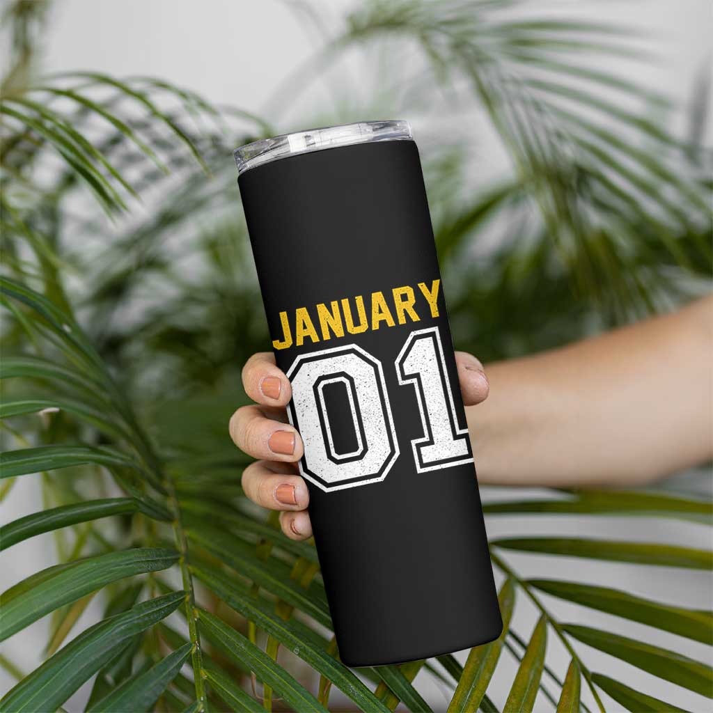Funny January 01 New Years Eve Party Skinny Tumbler - Wonder Print Shop