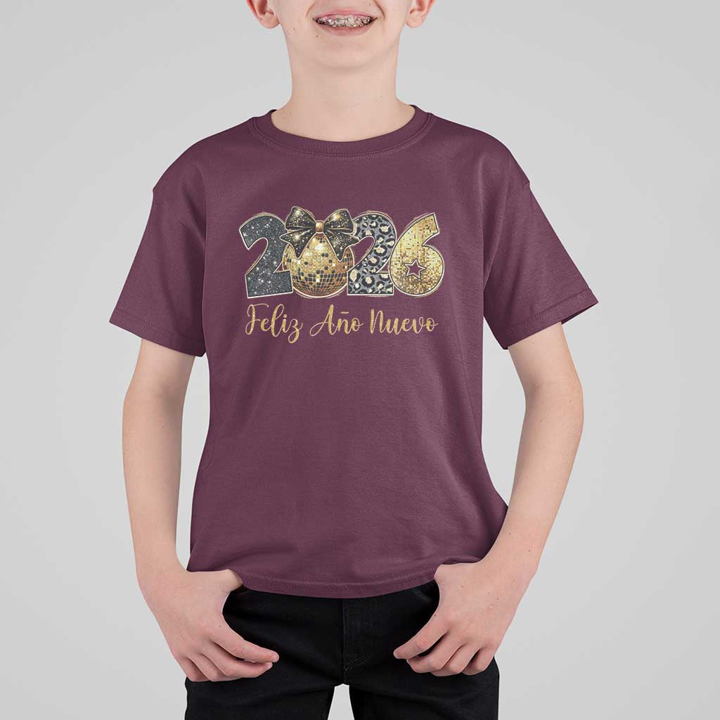 Spanish New Year 2026 T Shirt For Kid Feliz Ano Nuevo NYE Party Disco Ball - Wonder Print Shop