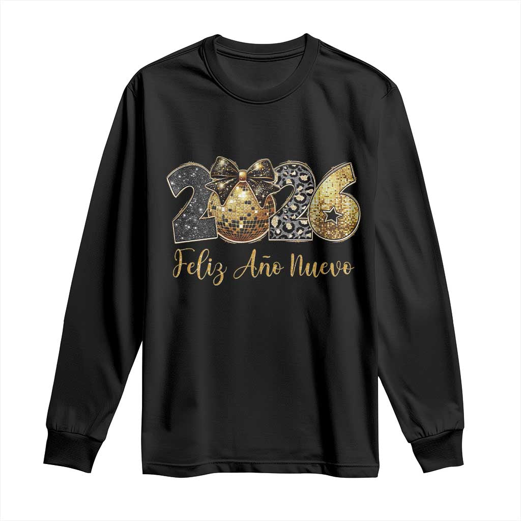 Spanish New Year 2026 Long Sleeve Shirt Feliz Ano Nuevo NYE Party Disco Ball - Wonder Print Shop