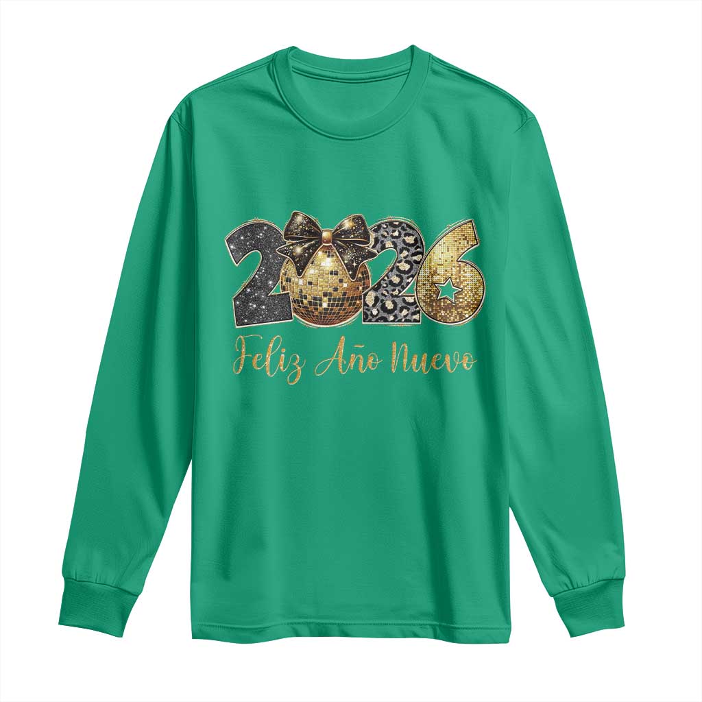 Spanish New Year 2026 Long Sleeve Shirt Feliz Ano Nuevo NYE Party Disco Ball - Wonder Print Shop
