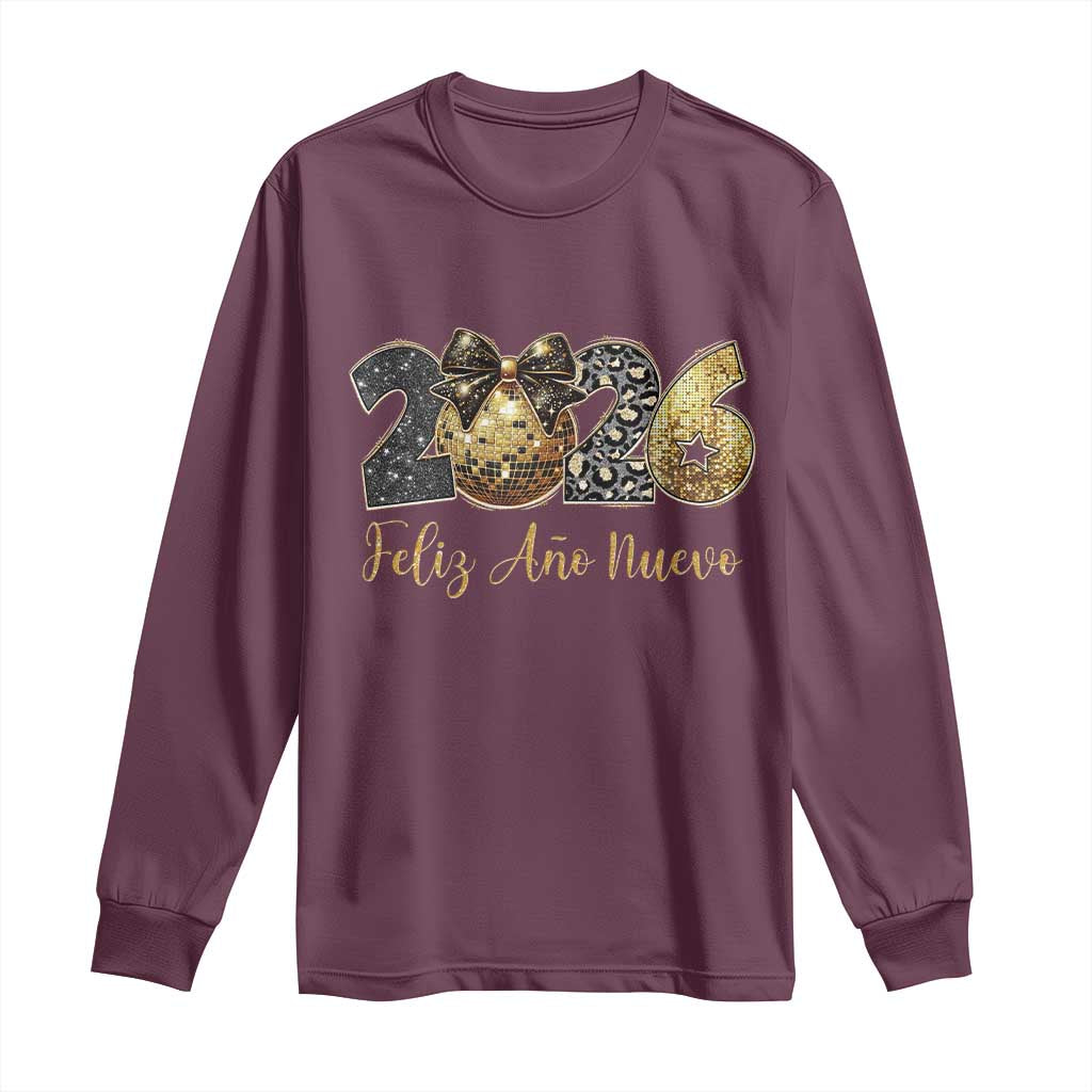 Spanish New Year 2026 Long Sleeve Shirt Feliz Ano Nuevo NYE Party Disco Ball - Wonder Print Shop