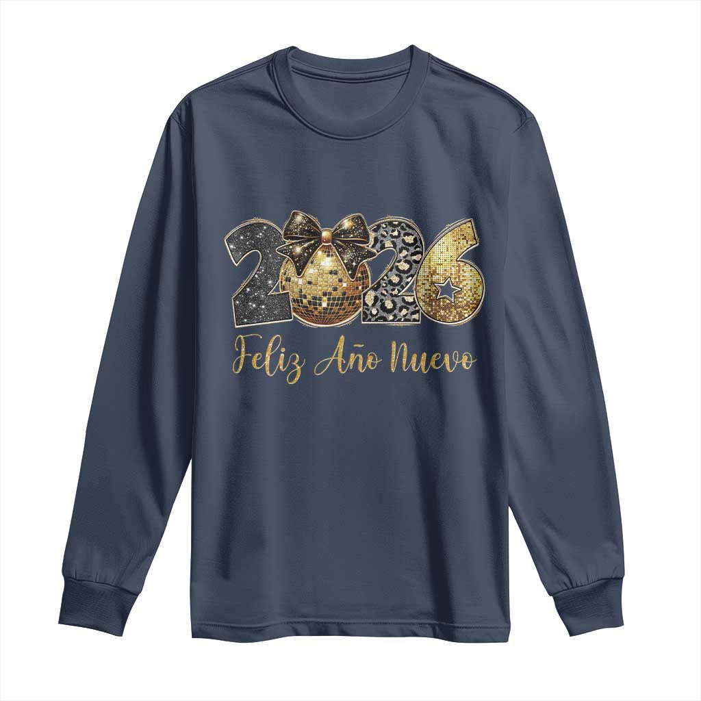 Spanish New Year 2026 Long Sleeve Shirt Feliz Ano Nuevo NYE Party Disco Ball - Wonder Print Shop