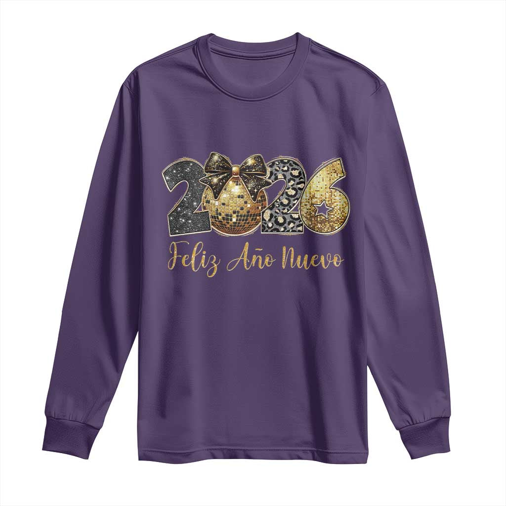 Spanish New Year 2026 Long Sleeve Shirt Feliz Ano Nuevo NYE Party Disco Ball - Wonder Print Shop