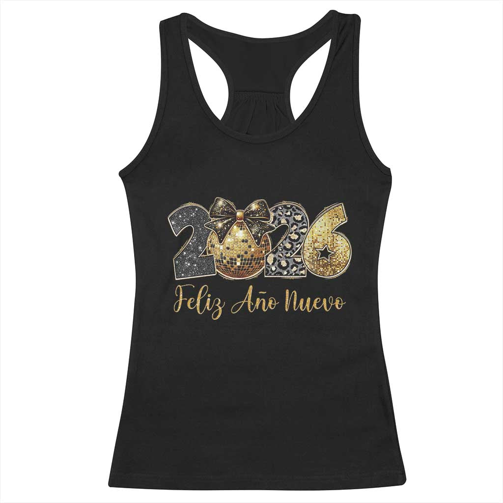 Spanish New Year 2026 Racerback Tank Top Feliz Ano Nuevo NYE Party Disco Ball - Wonder Print Shop