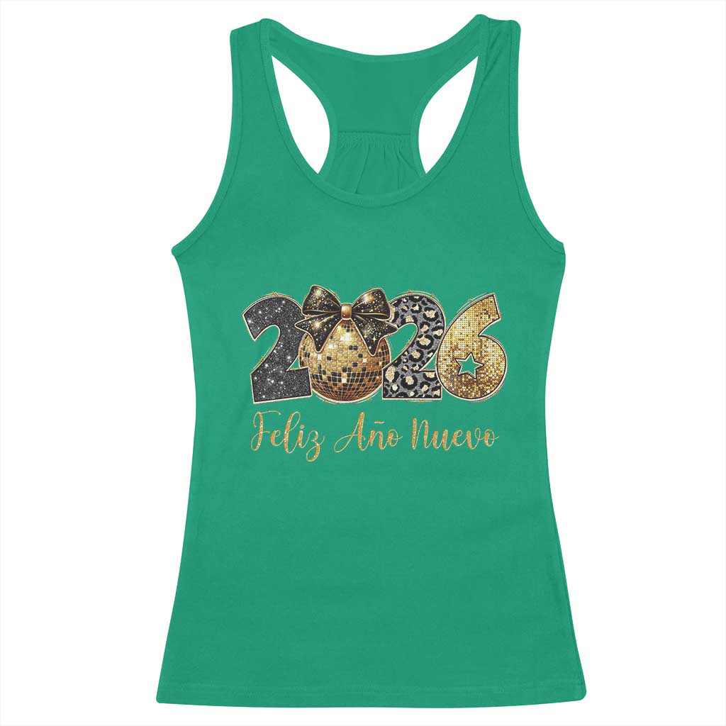 Spanish New Year 2026 Racerback Tank Top Feliz Ano Nuevo NYE Party Disco Ball - Wonder Print Shop