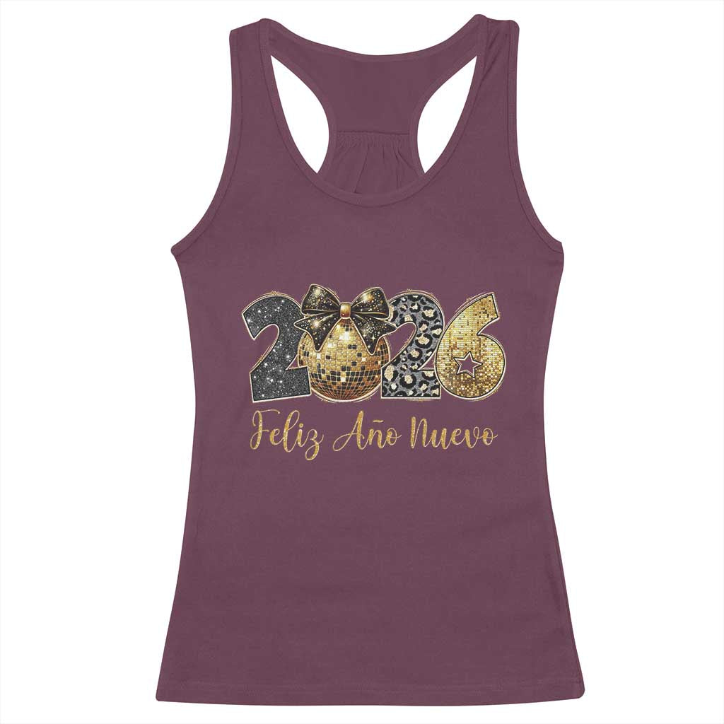 Spanish New Year 2026 Racerback Tank Top Feliz Ano Nuevo NYE Party Disco Ball - Wonder Print Shop