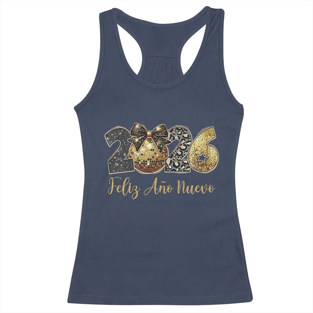Spanish New Year 2026 Racerback Tank Top Feliz Ano Nuevo NYE Party Disco Ball - Wonder Print Shop