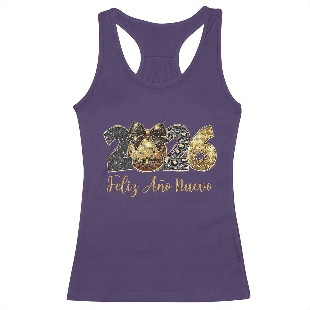 Spanish New Year 2026 Racerback Tank Top Feliz Ano Nuevo NYE Party Disco Ball - Wonder Print Shop