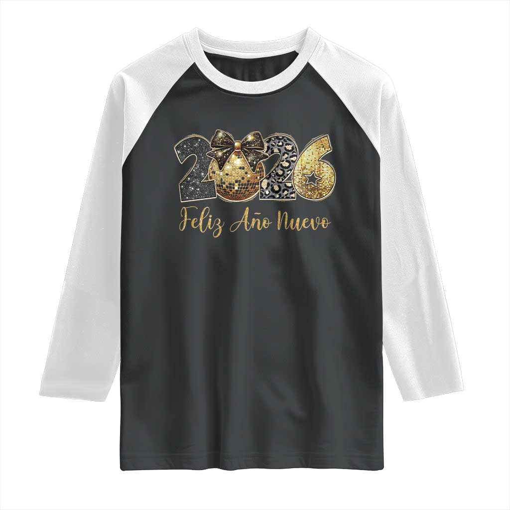 Spanish New Year 2026 Raglan Shirt Feliz Ano Nuevo NYE Party Disco Ball - Wonder Print Shop