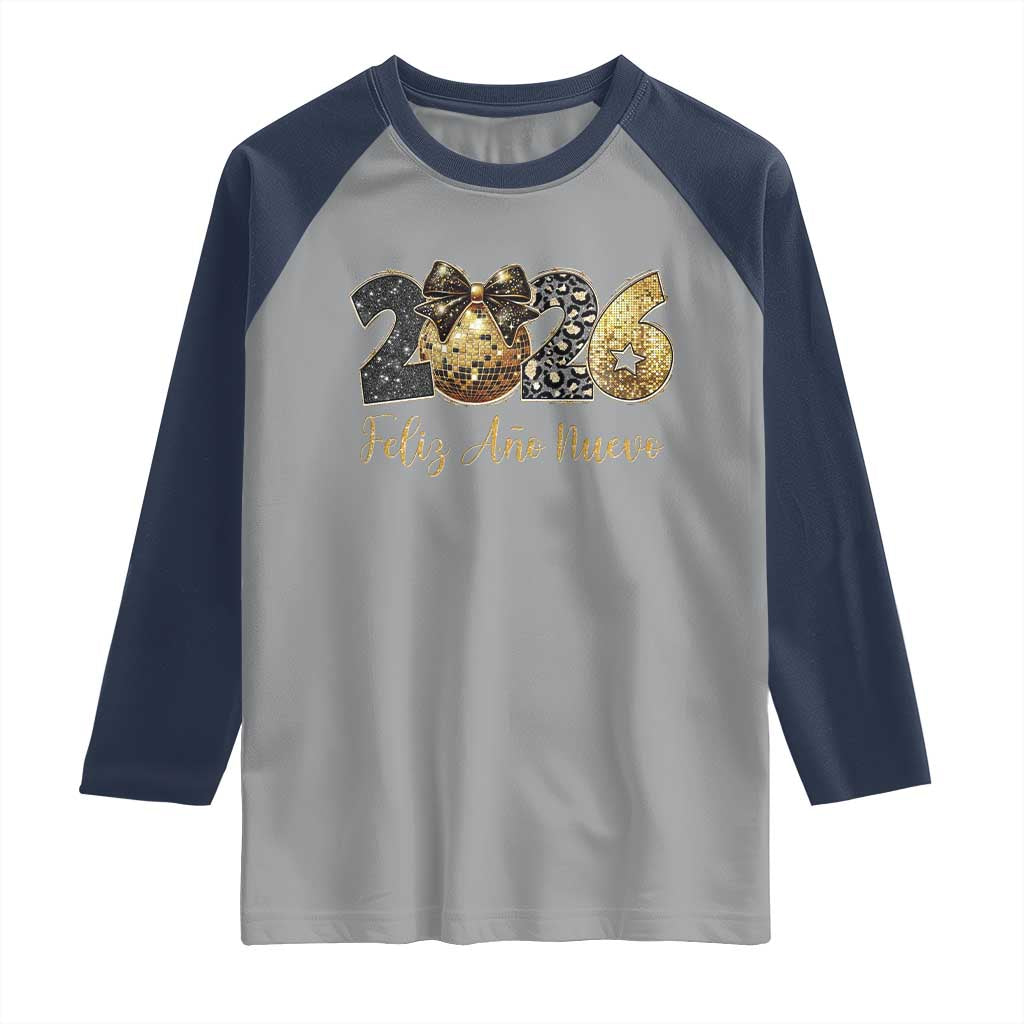 Spanish New Year 2026 Raglan Shirt Feliz Ano Nuevo NYE Party Disco Ball - Wonder Print Shop