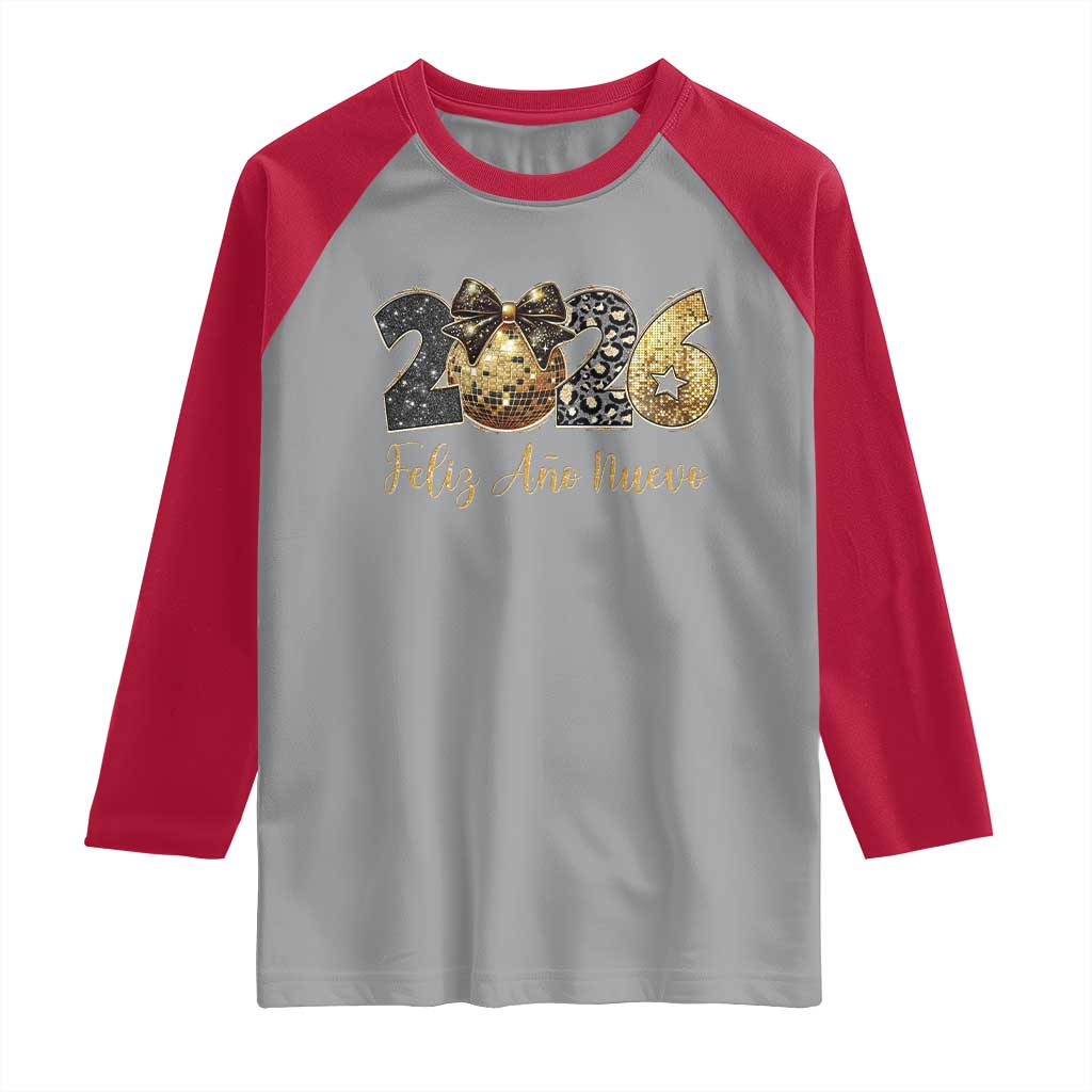 Spanish New Year 2026 Raglan Shirt Feliz Ano Nuevo NYE Party Disco Ball - Wonder Print Shop