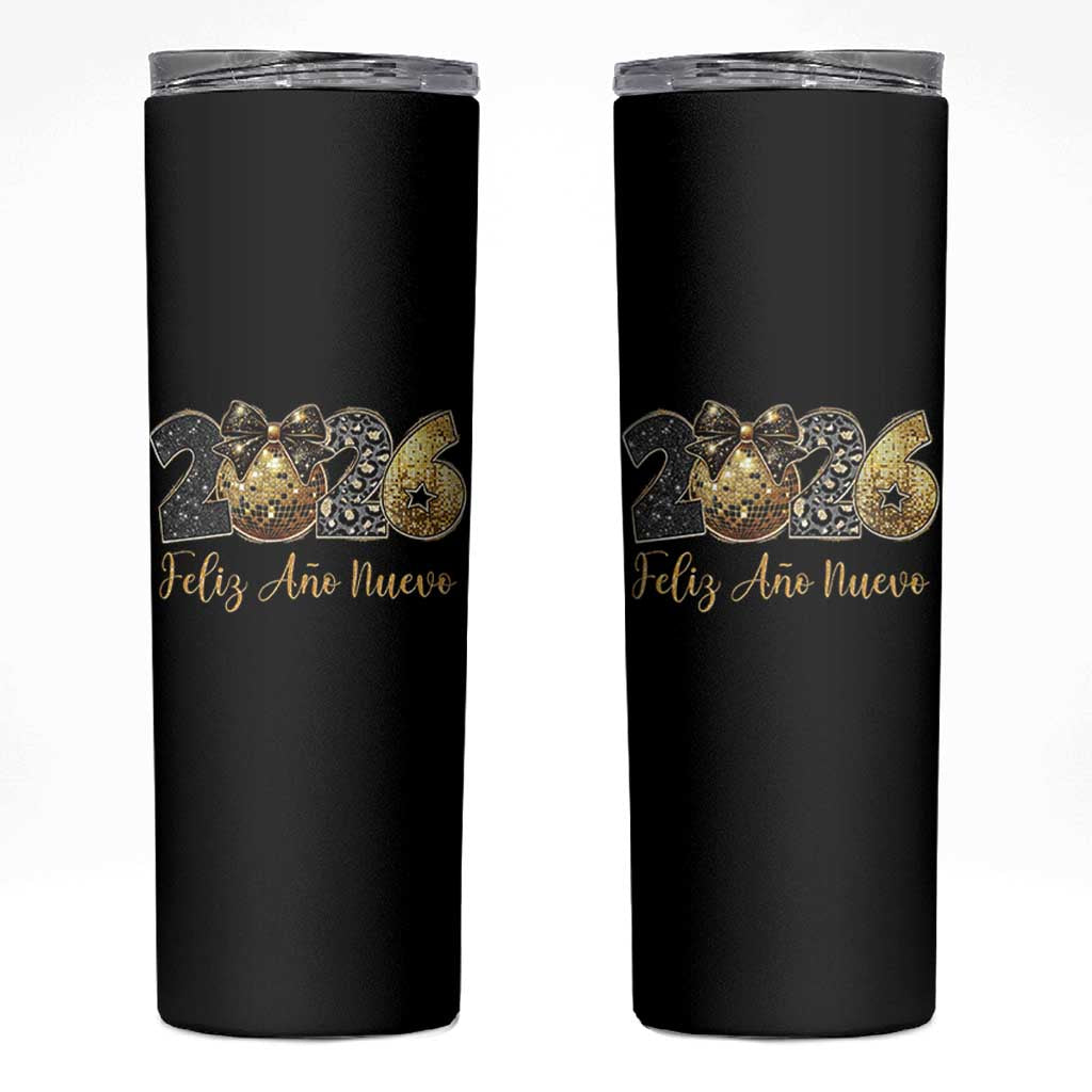 Spanish New Year 2026 Skinny Tumbler Feliz Ano Nuevo NYE Party Disco Ball - Wonder Print Shop