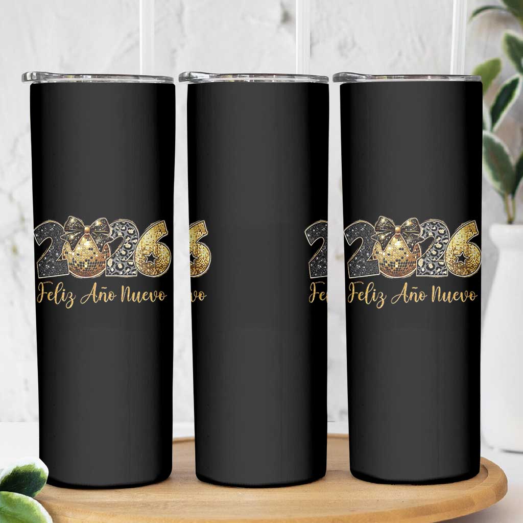 Spanish New Year 2026 Skinny Tumbler Feliz Ano Nuevo NYE Party Disco Ball - Wonder Print Shop