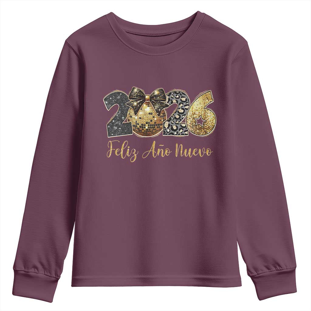 Spanish New Year 2026 Youth Sweatshirt Feliz Ano Nuevo NYE Party Disco Ball - Wonder Print Shop