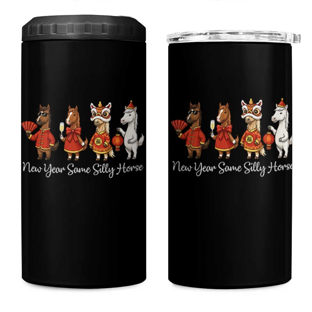 Funny Chinese New Year 2026 4 in 1 Can Cooler Tumbler New Year Same Silly Horse - Wonder Print Shop