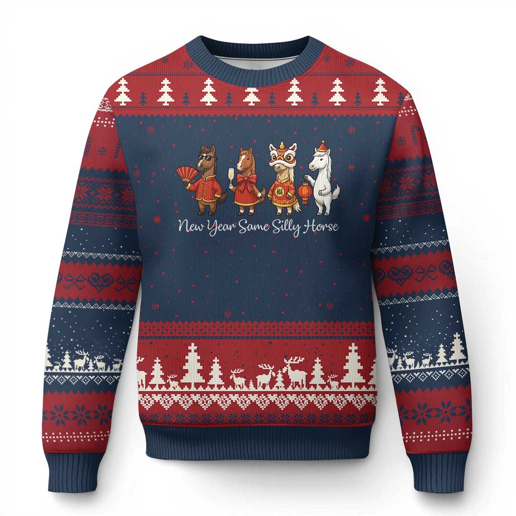 Funny Chinese New Year 2026 Ugly Christmas Sweater New Year Same Silly Horse - Wonder Print Shop