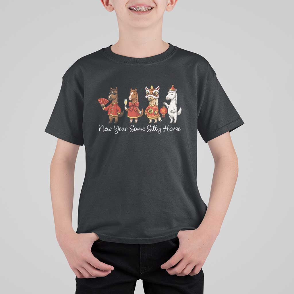 Funny Chinese New Year 2026 T Shirt For Kid New Year Same Silly Horse - Wonder Print Shop