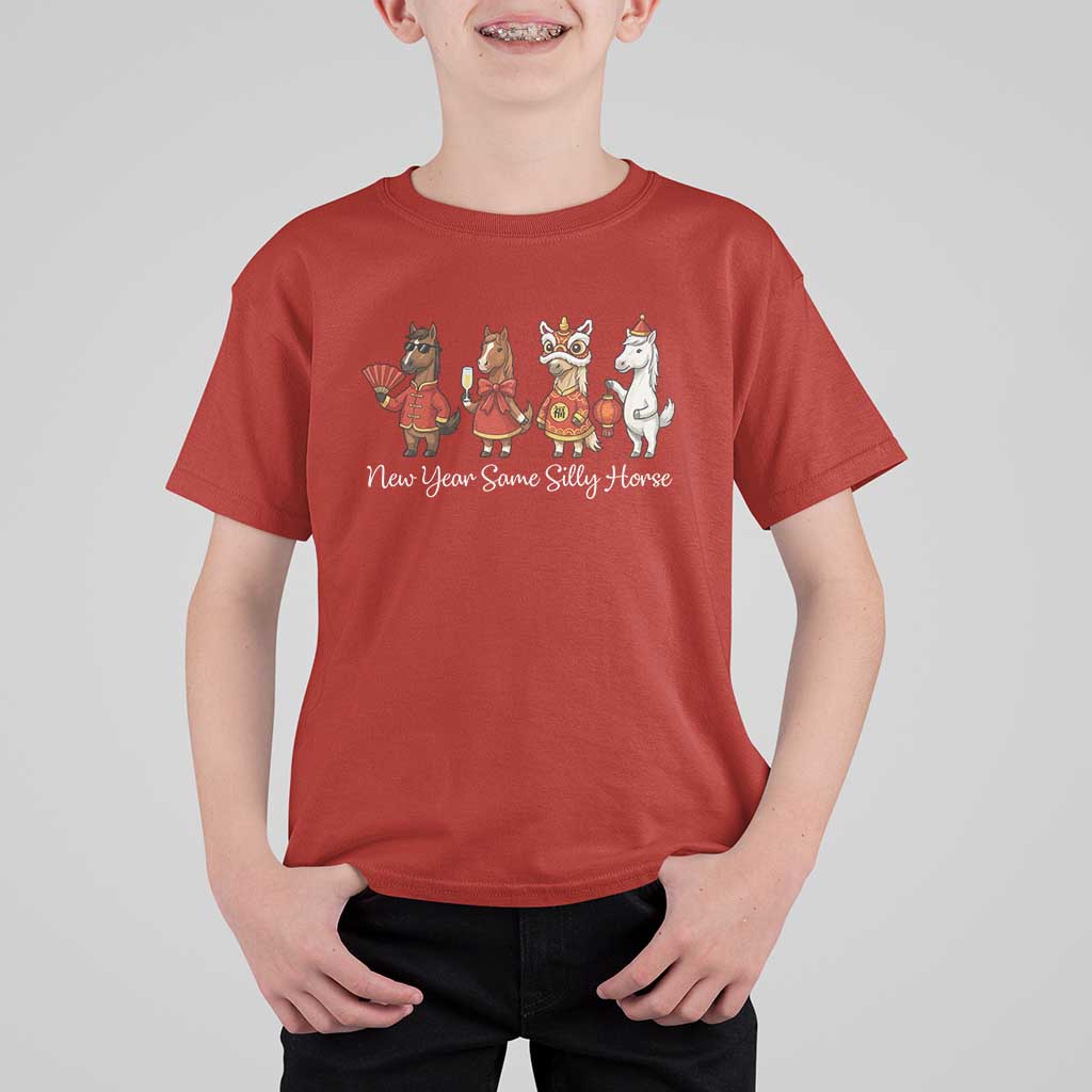 Funny Chinese New Year 2026 T Shirt For Kid New Year Same Silly Horse - Wonder Print Shop