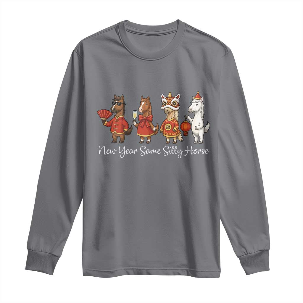 Funny Chinese New Year 2026 Long Sleeve Shirt New Year Same Silly Horse - Wonder Print Shop
