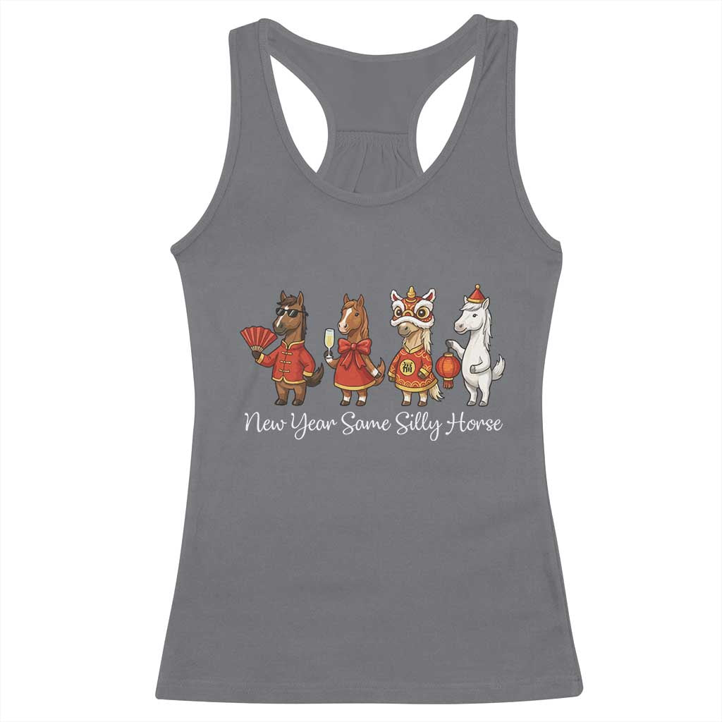 Funny Chinese New Year 2026 Racerback Tank Top New Year Same Silly Horse - Wonder Print Shop